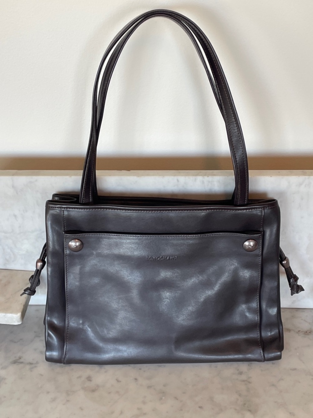 LONGCHAMP Galatee Chocolate Brown Leather Shoulder Bag - Picture 5 of 16